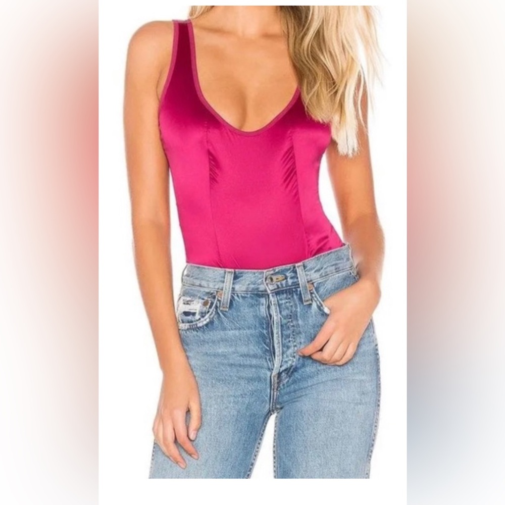 New Free People Magenta Satin Bodysuit | Size Large